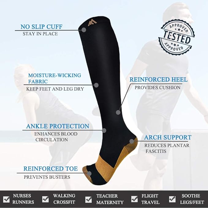 Graduated Compression Socks for Circulation – Knee High Support (3 Pair Pack)