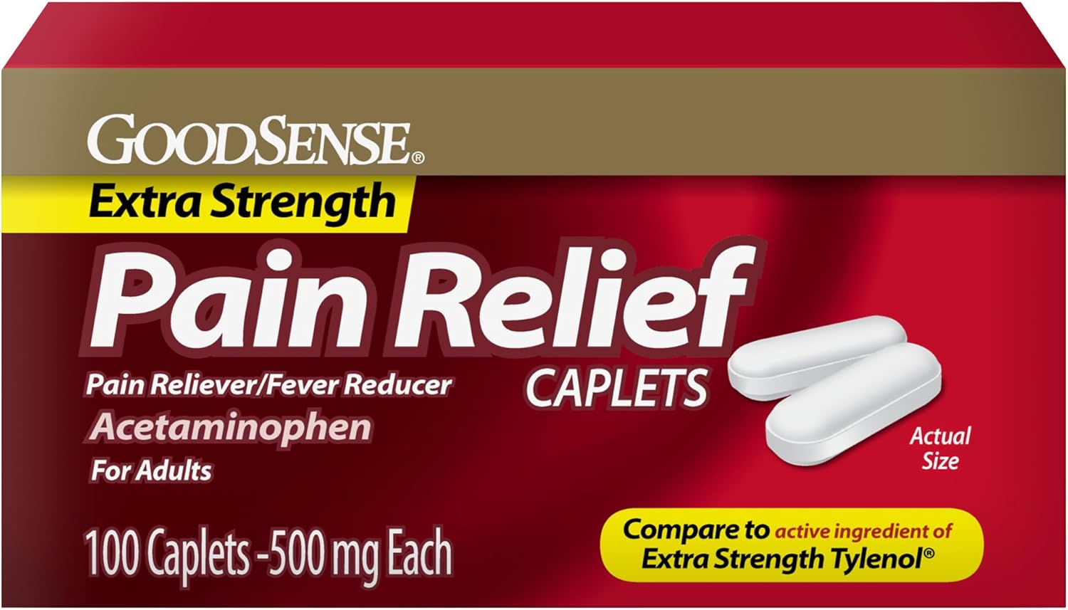 GoodSense Extra Strength Pain Relief – Acetaminophen Caplets 500 mg – 100 Count