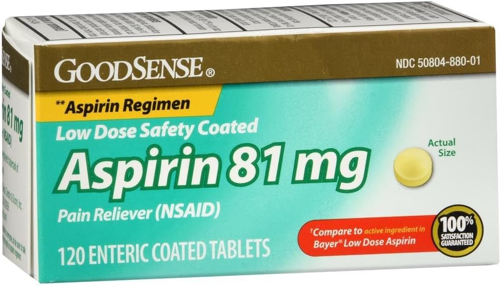 GoodSense Low Dose Aspirin 81 mg Enteric Safety Coated Tablets – 120 Count