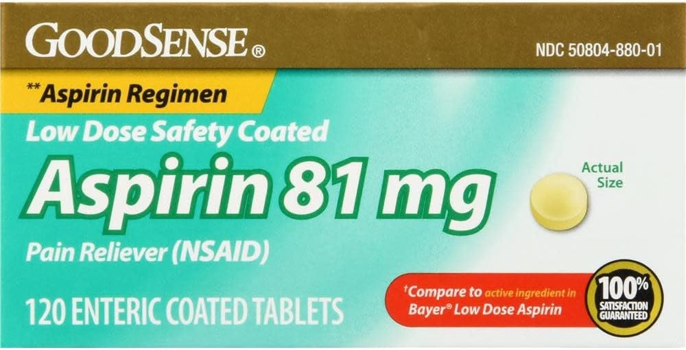 GoodSense Low Dose Aspirin 81 mg Enteric Safety Coated Tablets – 120 Count