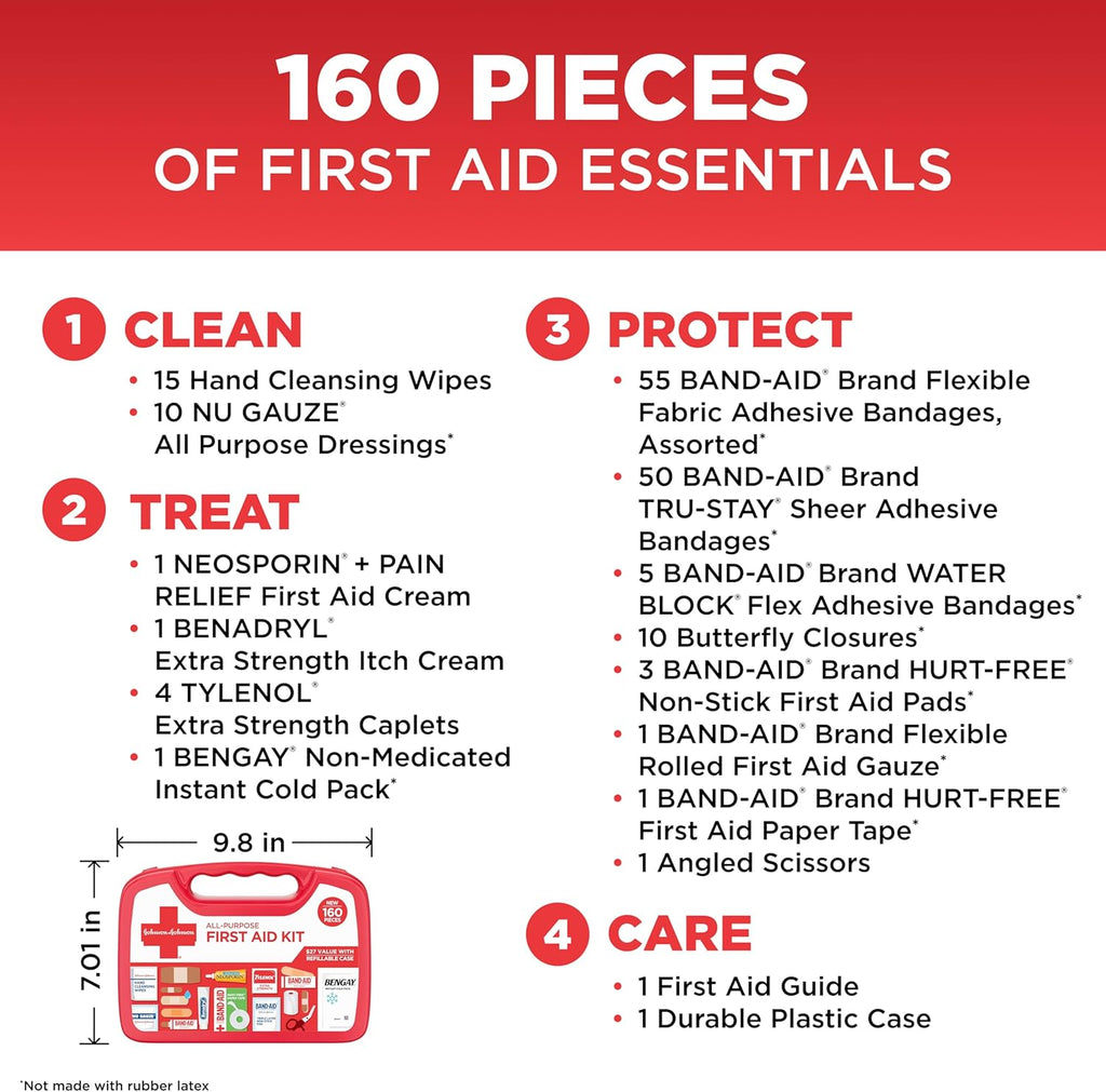 BAND-AID Portable Compact First Aid Kit 160 Piece – FSA/HSA Eligible | OTC Medical