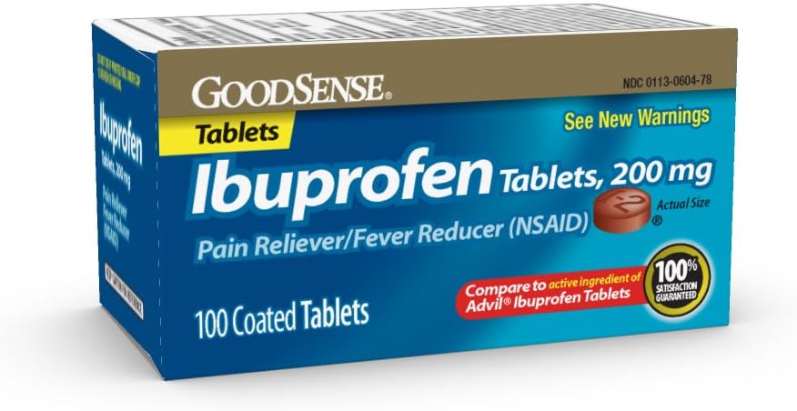 GoodSense Ibuprofen Tablets 200 mg – Pain Reliever & Fever Reducer – 100 Count