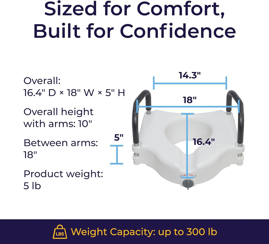 Drive Medical 2-in-1 Raised Toilet Seat with Removable Padded Arms