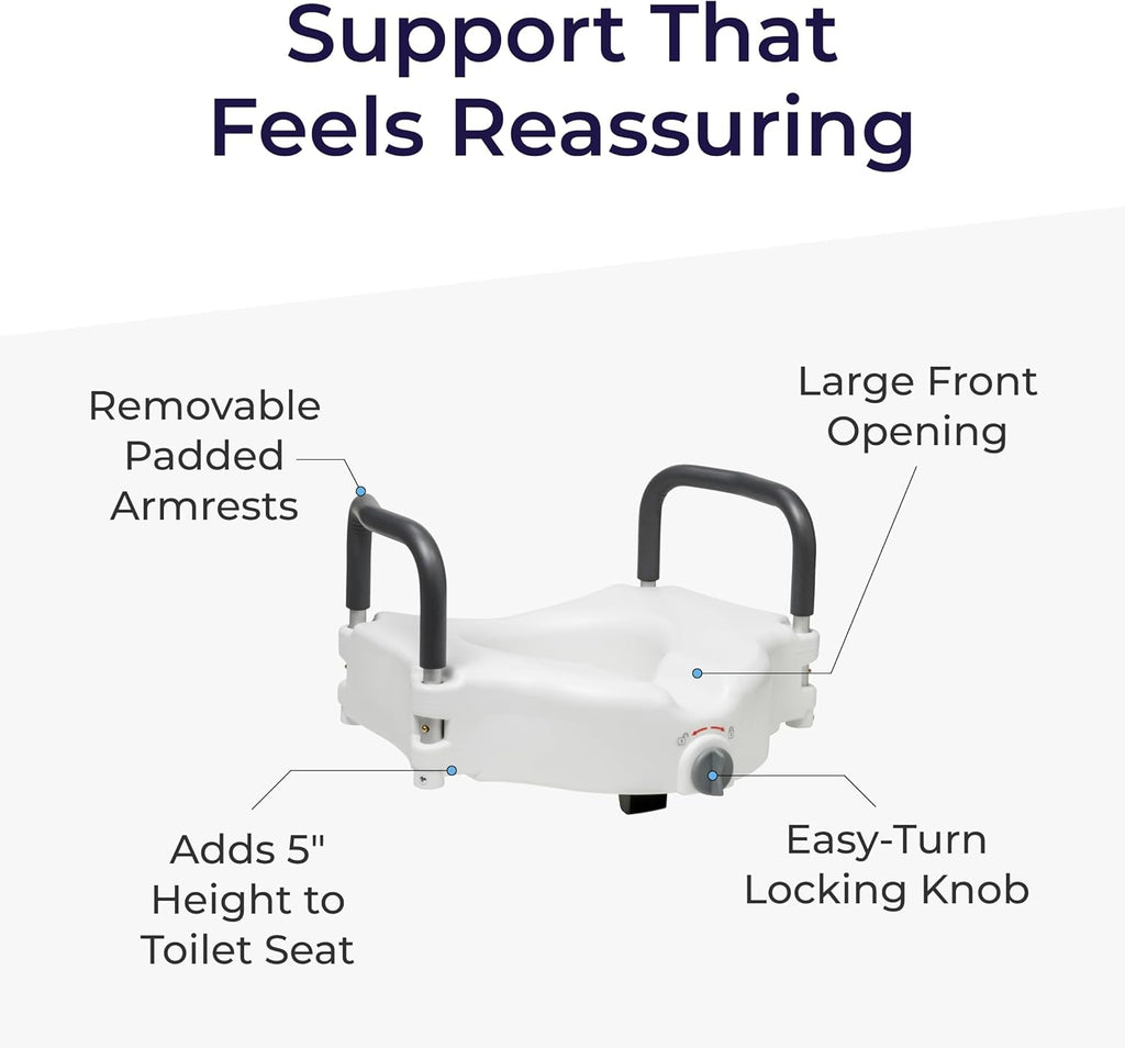 Drive Medical 2-in-1 Raised Toilet Seat with Removable Padded Arms