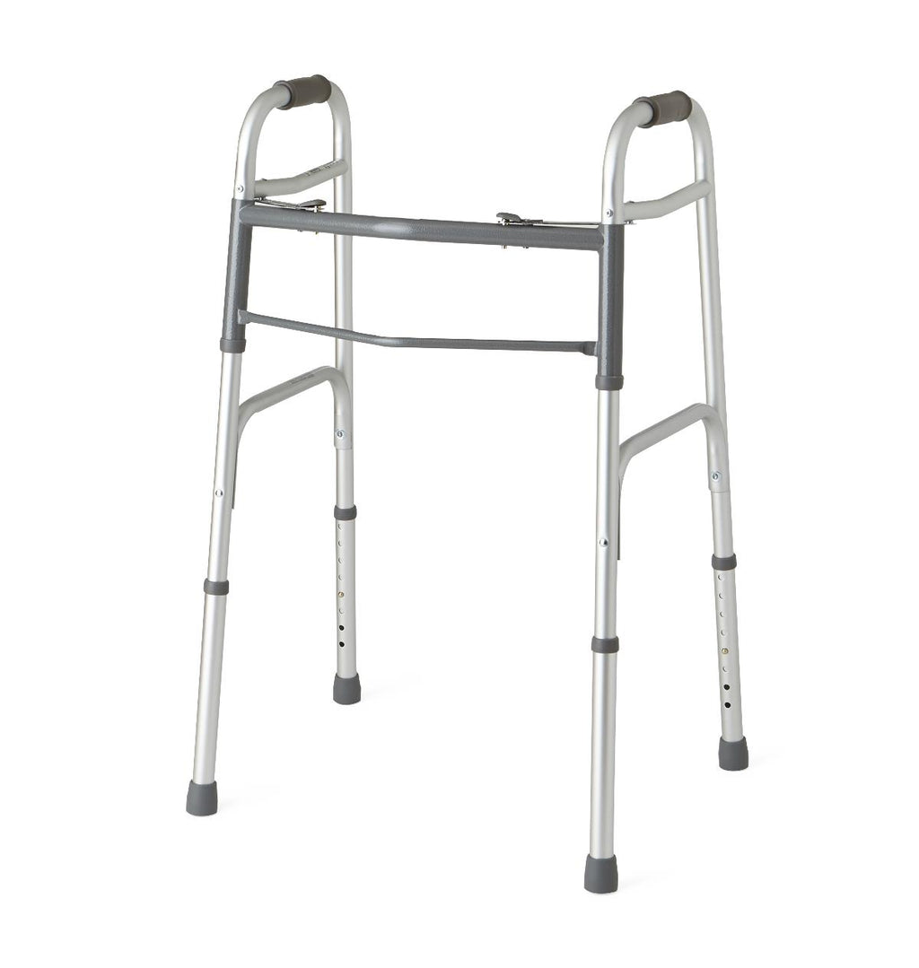 Medline Two-Button Folding Walker – Adult, Aluminum, 300 lb Capacity