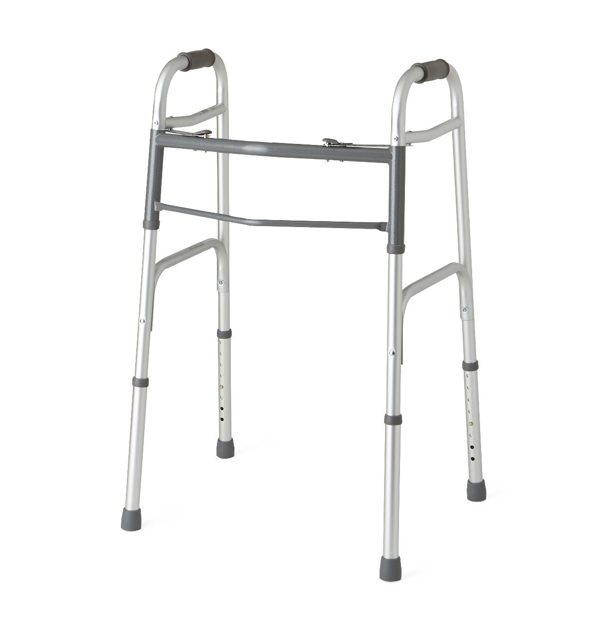 Medline Two-Button Folding Walker – Adult, Aluminum, 300 lb Capacity
